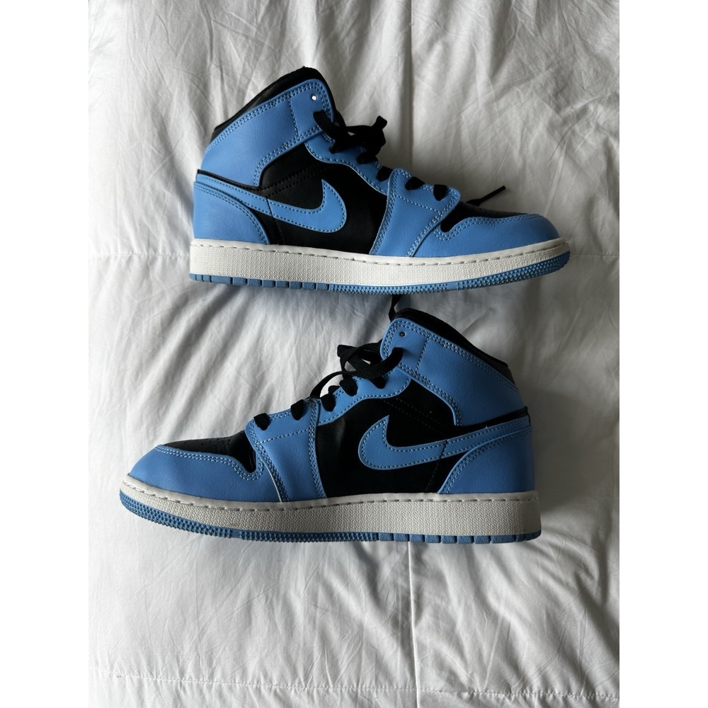 Nike Air Jordan 1 Youth Mid retro BB Sneakers University Blue Black Size 7 EUC